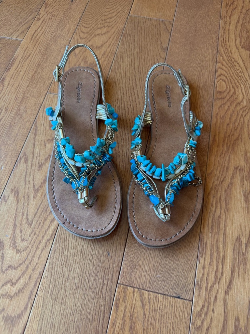 Zigi Soho Turquoise Beaded Toe-Post Slingback Sandals
